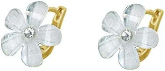 Cute Plumeria Flower Tiny Hoop Earrings for Women Girls 925 Sterling Silver CZ 6mm Small Hoops Cartilage Shiny Acrylic White Cherry Blossom Summer Holiday Hawaii Party Jewelry Dainty Gifts