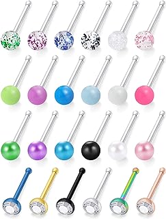 Lcolyoli 24Pcs 20G Externally Threaded Glow in the Dark Nose Studs Rings Surgical Steel Nostril Pin Body Piercing Jewelry for Women Men 3mm Top