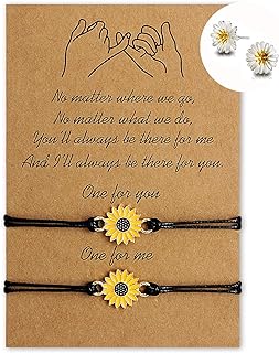 Slide Clasp Mother Daughter Strand Bracelets - Me&Hz Pinky Promise Matching Sets - Leather and Stainless Steel - Sunflower Design Gift for Women and Girls