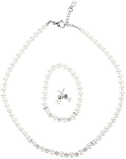 6mm White 14.5inch Faux Glass Imitation Crystal Glass Imitation Pearls Necklace Bracelet Earring Clay beads Pendant Jewelry 3 set gifts For Girls Kids