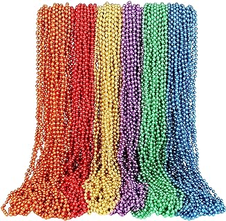 Tudomro 144 Pcs Mardi Gras Beads Necklaces 33 Inch 5 mm Bead Necklace Mardi Gras Outfit for Women Men Kids, Metallic Holiday Beaded Necklace Party Favor for Mardi Gras Party, Carnival (Rainbow Color)