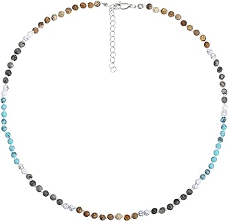 Natural Gemstone Beaded Necklace, Hand Knotted Stone Choker Necklace Dainty 4mm Bead Strand Necklace for Women