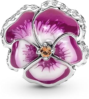 Sterling Silver Pandora Pink Pansy Flower Charm Bracelet with Cubic Zirconia - Enamel Coated - Perfect Gift for Women - Delicate and Elegant Jewelry Design