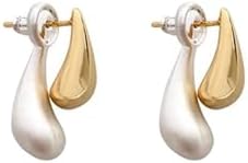 Chic Two-Tone Teardrop Push Back Oval Drop Earrings for Women and Girls – Lightweight Cooper Stud Earrings