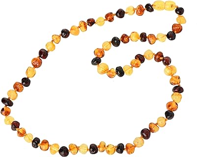 Amber Necklace for Adults - 17.7 Inch - Multi Color - Baltic Amber Land - Hand-Made from Polished/Certified Baltic Amber Beads - Knotted - Screw Clasp (Multi)