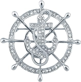 Pin Clasp Gold & Silver Boat Anchor Rudder Brooch with Cubic Zirconia and Crystal Gems for Men - Punk Style Alloy Metal lapel Pin for Jackets, Coats, Tuxedos, Hats, Scarves