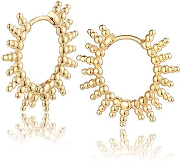 MEVECCO Gold Beads Huggie Hoop Earrings for Women 18K Gold Huggy Hoop Sleeper Dainty Cute Simple Tiny Spike Hoop Earrings Hypoallergenic Spike Earrings for Her