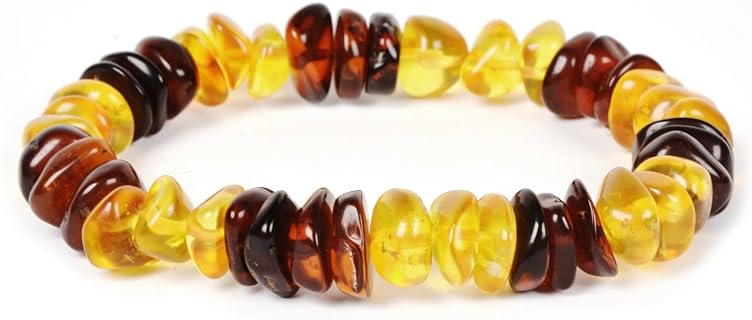 Justinstones Natural Amber Honey Wax Energy Beads Bracelet Crystal Healing Irregular Freeform Baltic Amber Stretchable Bracelet for Adults (Women/Men)
