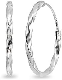 Sterling Silver Twist Endless Round Lightweight Unisex Hoop Earrings