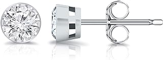 0.15-0.25ct Lab Created Diamond Bezel Stud Earrings, 14k White Gold Push Back for Women, Round Shape by Diamond Wish