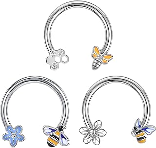 Cubic-Zirconia Adorned Bee Nose Ring in Stainless Steel for Piercing Enthusiast, Versatile Design