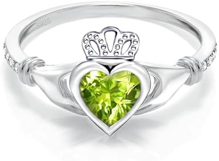 Sterling Silver Claddagh Ring for Women Irish Claddagh Birthstone Ring Celtic Knot Crown Engagement Ring for Women Anniversary Wedding Promise Ring