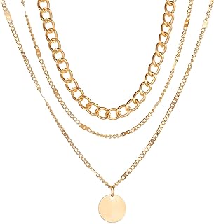 Women's Elegant 14K Gold Plated Layered Choker Necklace Set with Adjustable Coin Pendants and Lobster Claw Clasp - Cable Chain Type - Hypoallergenic, Nickel-Free