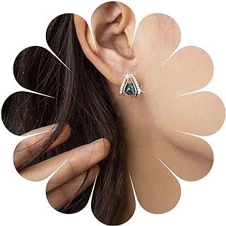 Allereyae Vintage Crystal Emerald Earrings Rhinestone Claw Stud Earrings Sparkly Cz Emerald Earrings Green Emerald Stud Earrings Jewelry for Women and Girls