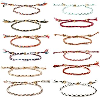 12Pcs Braided Rope Colorful Bracelet for Teen Girls Women Friendship Jewelry Retractable Wire Gold Bead Bracelet Set