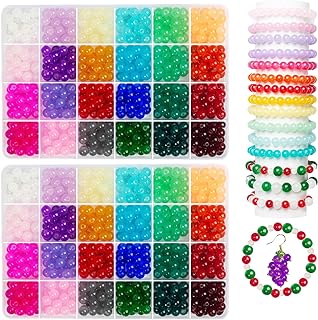 1300PCS 8mm Glass Beads for Jewelry Making, 24 Colors Glass Beads for Bracelet Making kit, Crystal Beads for Bracelets, Jade Round Beads for Girl Women Men