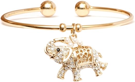 Barzel 18K Gold Plated Cubic Zirconia Elephant Charm Bangle with Elegant Box Chain – An Elegant Accessory to Suit Any Occasion and Style