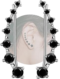 Sterling Silver Cubic Zirconia Studded 7 Star Climber Cuff Earrings with Push-Back Design for Women - Hypoallergenic Silver-Plated Birthday Gift