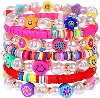Kawaii Fruit Charm Bracelet for Teens and Women with Bead Chain and Buckle Clasp, Bohemian Beaded Stackable Design - GYRMMUE Academy Style, Soft Clay, Pink