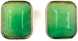 Clip-On Light Ming Jade Earrings by Kenneth Jay Lane - Brass Material and Resin - Unisex, Gold Rectangle Design