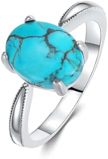 Elegant Genuine Turquoise Engagement Ring in 925 Sterling Silver, Simple Oval Design for Women, Available in Sizes 6-13