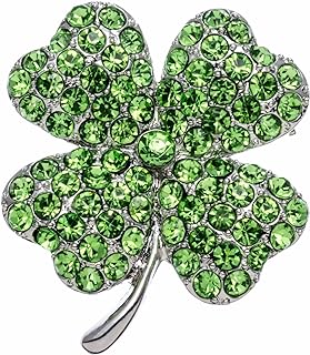 PammyJ Green Crystal Shamrock Four Leaf Clover Brooch Pin
