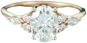 Uniquely Designed Oval Moissanite Engagement Ring with Sterling Silver Setting for Women - Vintage and Modern Hybrid Style, Size 7 US