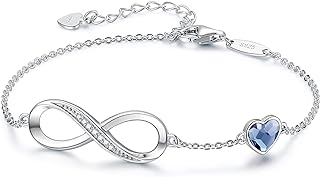 CDE Infinity Heart Symbol Charm Link Bracelet for Women 925 Sterling Silver Stainless Steel Adjustable Mother's Day Gift Anniversary Jewelry Birthday Gifts for Women Wife Girlfriend Her