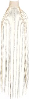CanB Rhinestone Long Body Chain Crystal Tassel Choker Chains Necklace Bikini Beach Nightclub Party Harness Body Accessories Jewelry for Women and Girls (Gold)