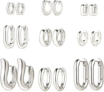 Gold Chunky Hoop Earrings Set for Women, 14K Gold Plated Twisted Huggie Hoop Earring Hypoallergenic, Thick Open Hoops Set Lightweight