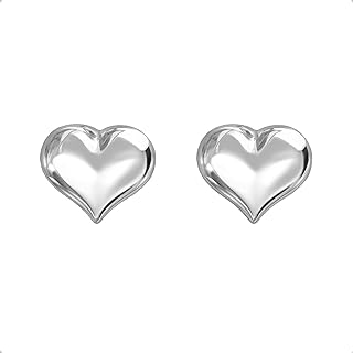 Lucchetta - 14 karat Puffed Heart Gold Stud Earrings | White or Yellow | 14K Stud for Womens Girls | Authentic Fine Jewelry from Italy