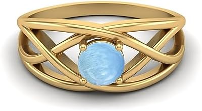 MOONEYE 0.50 Ctw Larimar Gemstone Engagement Ring, Sterling Silver Crossover Shank Design, Perfect for Women, Solitaire Style