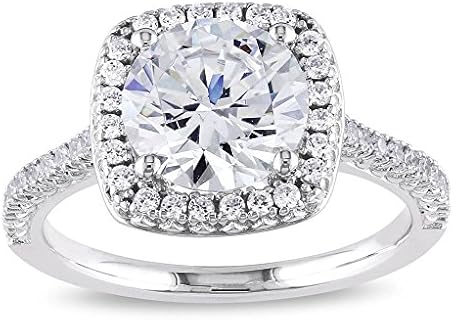 Stunning Cubic Zirconia Cushion Cut Engagement Ring with Sterling Silver Setting for a Classy Elegance, Sparkling Halo Design by Pori Jewelers