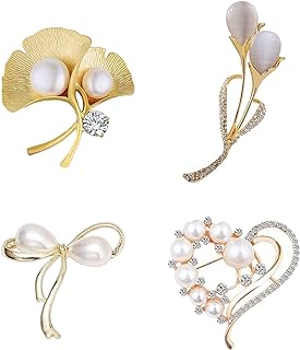 4 Pcs Brooches for Women, Simulated Rhinestone Pearl ginkgo leaf Brooch Pins for Women, Elegant Shawl Pin Clip Badge Corsage for Dress Coats Jackets Sweaters Clothes