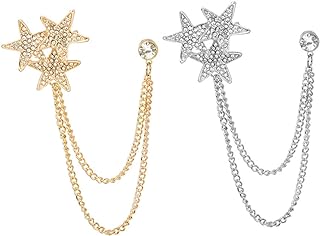 Holibanna 2pcs Brooch Lady Parts Hat Decorations Lapel Pin for Men Clothing Breastpin Accessories Star Chain Badge Pin Star Chain Breastpin Scarf Pin Clothespin Imitation Drill Diamond Man