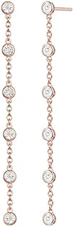 Diamond Linear Drop Earrings, 6 Natural Round Diamonds Per Dangle Earring, Bezel Set Diamonds, 14K Rose Gold-plated Sterling Silver/14K Gold-plated Sterling Silver/Sterling Silver (1/10 cttw)