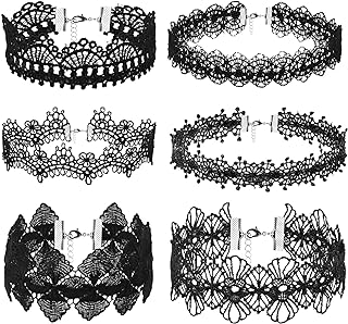 Yolev 6 Pieces Black Choker Necklace Set Black Choker Necklace Set Black Lace Tattoo Velvet Choker Gothic Necklace for Women Girls,
