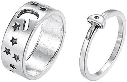 Alloy Mushroom Engagement Ring Set For Couples - Matching Hollow Star Design Alloy Rings for Him and Her