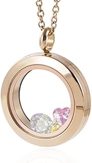Captivating Rose Gold Locket Necklace with Sturdy Cable Chain and Spring Ring Clasp, Embellished with Colorful Zircon, Crafted in 316L Stainless Steel