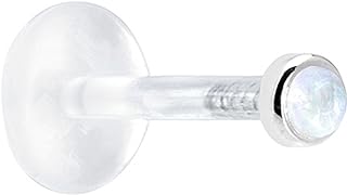 14k White Gold Push-In Labret with Genuine 2mm Rainbow Moonstone - Elegant Nose Ring for Stylish Men and Women, USA Origin - Diverse Piercing Compatible Design