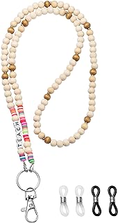 Teacher-Inspired Wooden Beaded Lanyard Necklace with Stainless Steel Clasp - Perfect Gift for Working Women