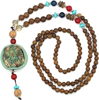 Vintage Long Handmade Turquoise Wood Beads Necklace Long Statement Necklace for Women Girl Jewelry