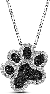 Amazon Essentials Sterling Silver Black and White Diamond Dog Paw Pendant Necklace (1/10 cttw), 18" (previously Amazon Collection)