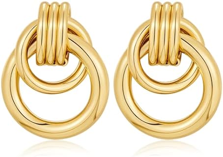 14k Gold-Plated Brass Statement Dangle Drop Earrings for Women with French Wire Back Finding, Hypoallergenic and Trendy Design by TOVABA