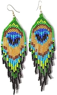 Weavish Long Beaded Dangle Earrings – Boho Native Handmade Seed Bead Tassel Earrings, Bohemian Large Statement Beaded Drop Fringe Earrings for Women and Girls