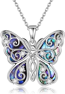 Cubic Zirconia Encrusted Sterling Silver Butterfly Pendant Necklace with Box Chain - Intricate Celtic Knot Design