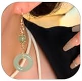 Vintage Gold-Plated Jade Drop Earrings for Women, Zinc Clasp, Donut-Shaped Peaceful Design, Chinese Style Green Jade, Ideal Gift Jewelry