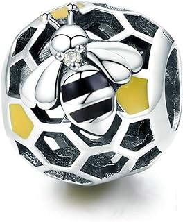 Sterling Silver Bracelet with Yellow Crystal Honey Bee Charm - Ideal for Women's Pandora Chain - Christmas Bee Theme Spacer Bead Design