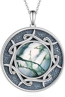 Moss Agate Necklace 925 Sterling Silver Moss Agate Pendant Necklace Moss Agate Jewelry for Women Girls