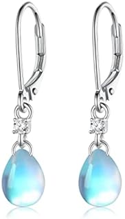 Leverback Moonstone Drop Earrings in 925 Sterling Silver for Women and Girls, Hypoallergenic Stud Design
